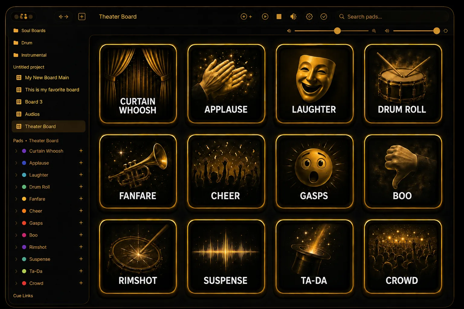 LitPads soundboard interface with a grid of labeled sound pads mapped to F1 through F12 hotkeys and a virtual audio cable output at 72 percent